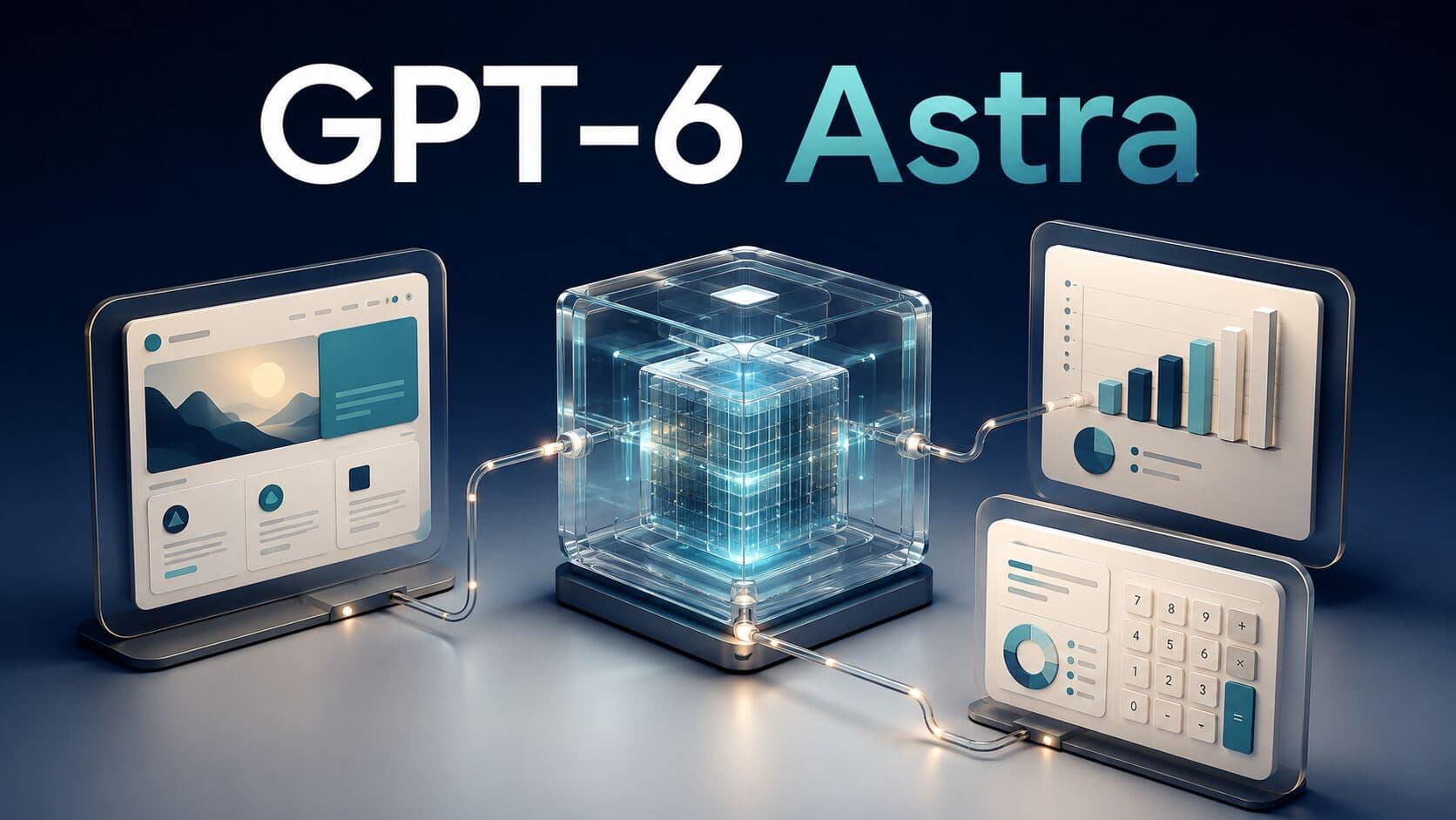 GPT-6 Astra: funcionalidades y ejemplos para tu web y tu negocio 1 Ilustración de GPT-6 Astra conectado a una página web, gráficos de datos y una calculadora de presupuestos.