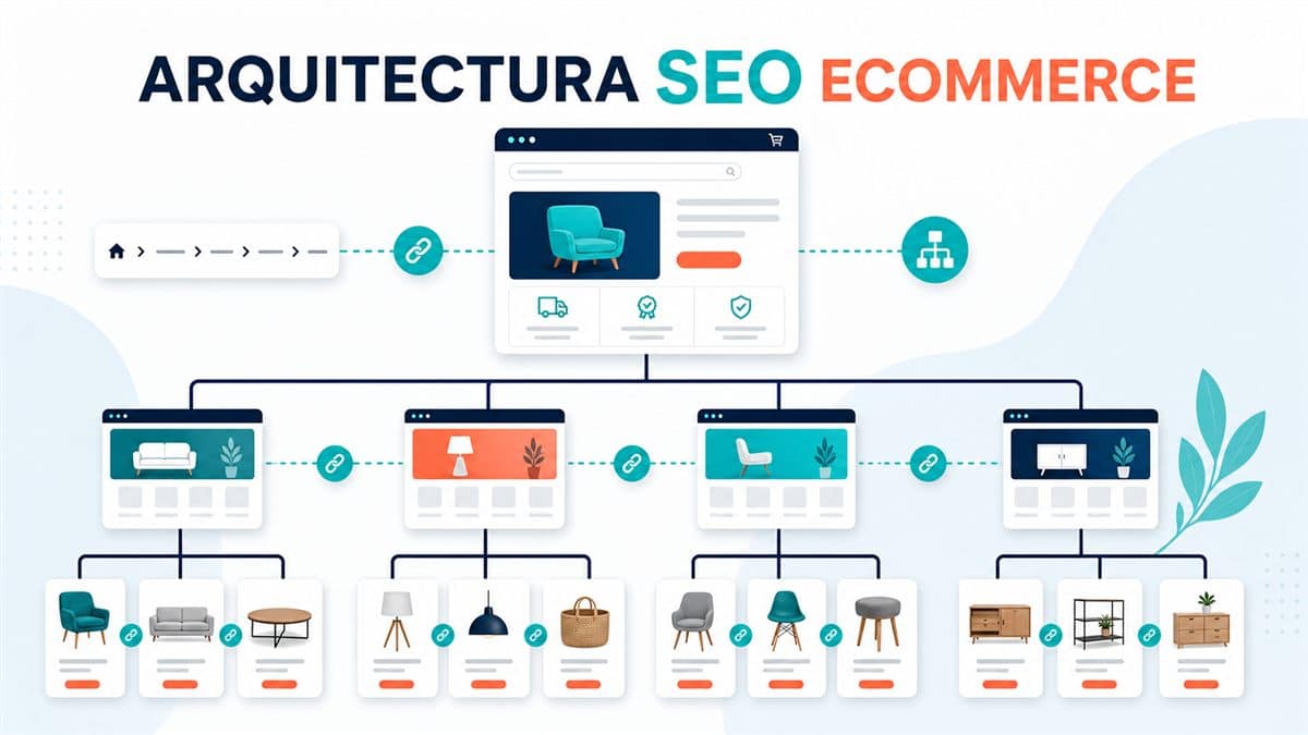 Arquitectura SEO para ecommerce: categorías, subcategorías y productos 1 Infografía sobre arquitectura SEO para ecommerce con categorías, subcategorías, productos y enlaces internos