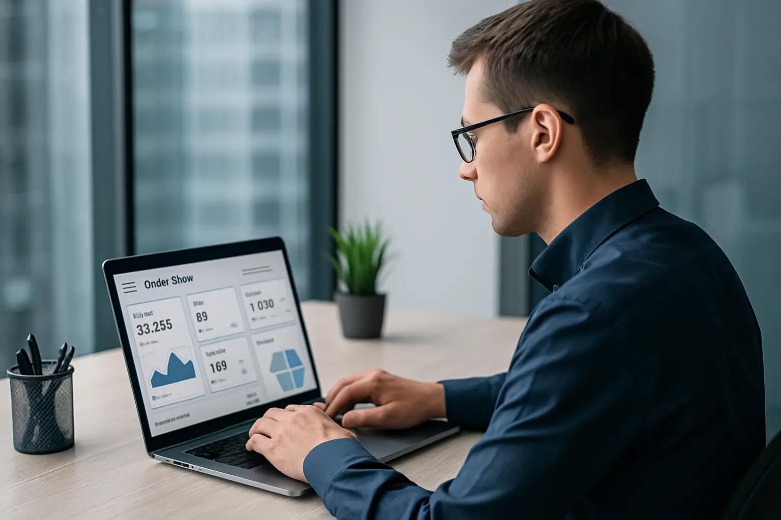 Controla tu tienda online: cómo dejar de correr detrás del caos y empezar a dirigir tu eCommerce 1 Emprendedor gestionando su tienda online desde un entorno profesional, enfocado en su objetivo de crecimiento digital con el apoyo de iberostudio.com
