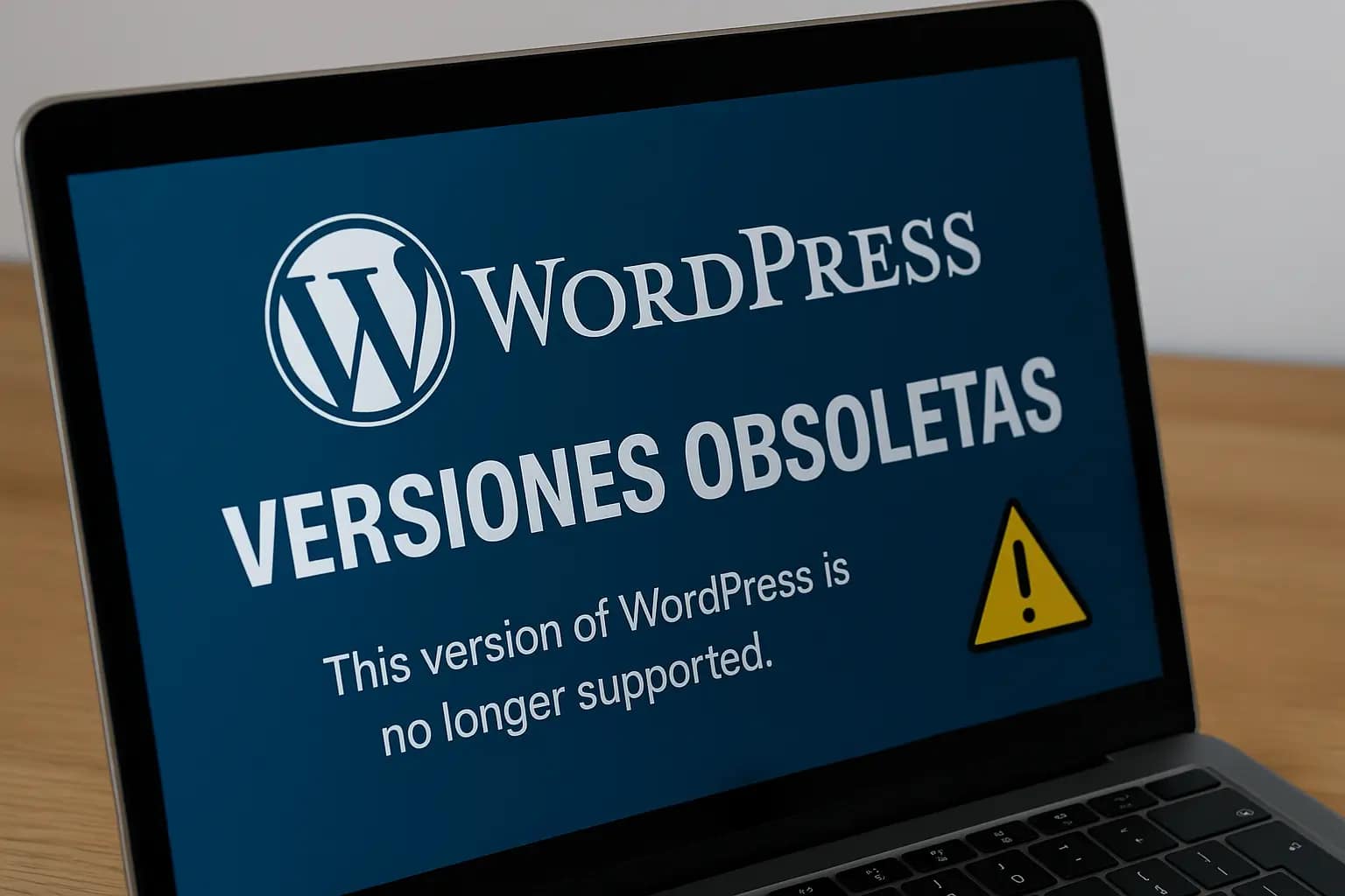 WordPress y sus versiones obsoletas: cuando el olvido digital tiene nombre y apellidos 11 Advertencia en pantalla sobre WordPress versiones obsoletas, con logotipo de WordPress y mensaje de que la versión ya no tiene soporte.