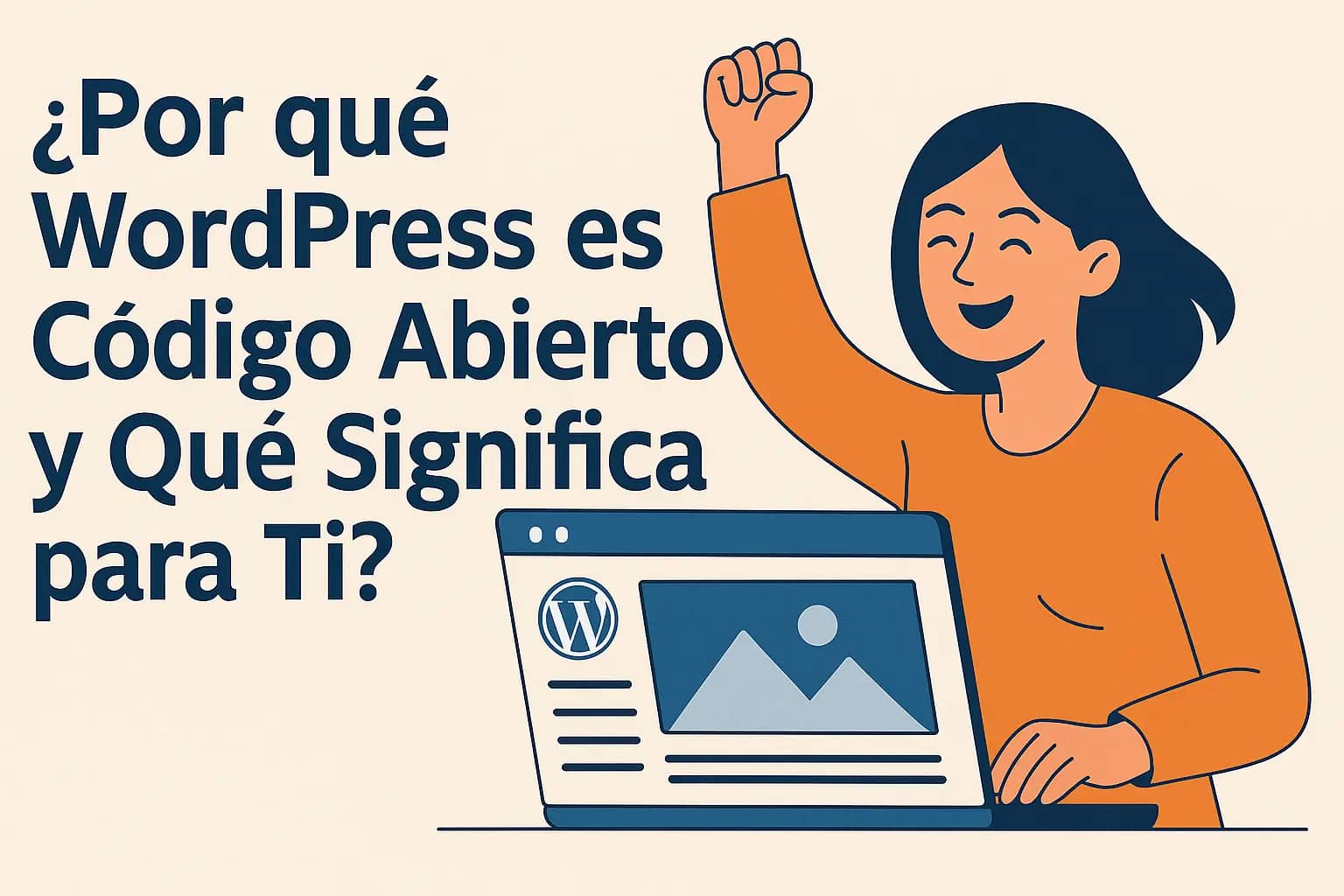 WordPress es código abierto: crear tu web con libertad y conciencia 1 Mujer logrando su objetivo de crear una página web con WordPress, gracias al servicio de creación de sitios web de Iberostudio.