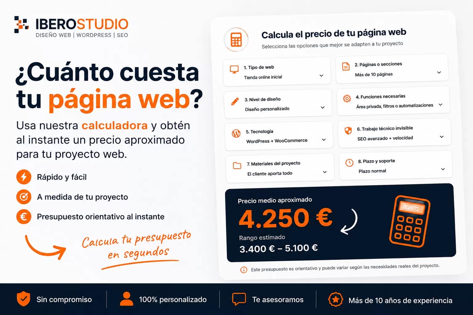 ¿Cuánto cuesta una página web en Murcia en 2026? 4 Calculadora para saber cuánto cuesta una página web en Murcia en 2026 según tipo de web, diseño, funciones, tecnología y soporte del proyecto.