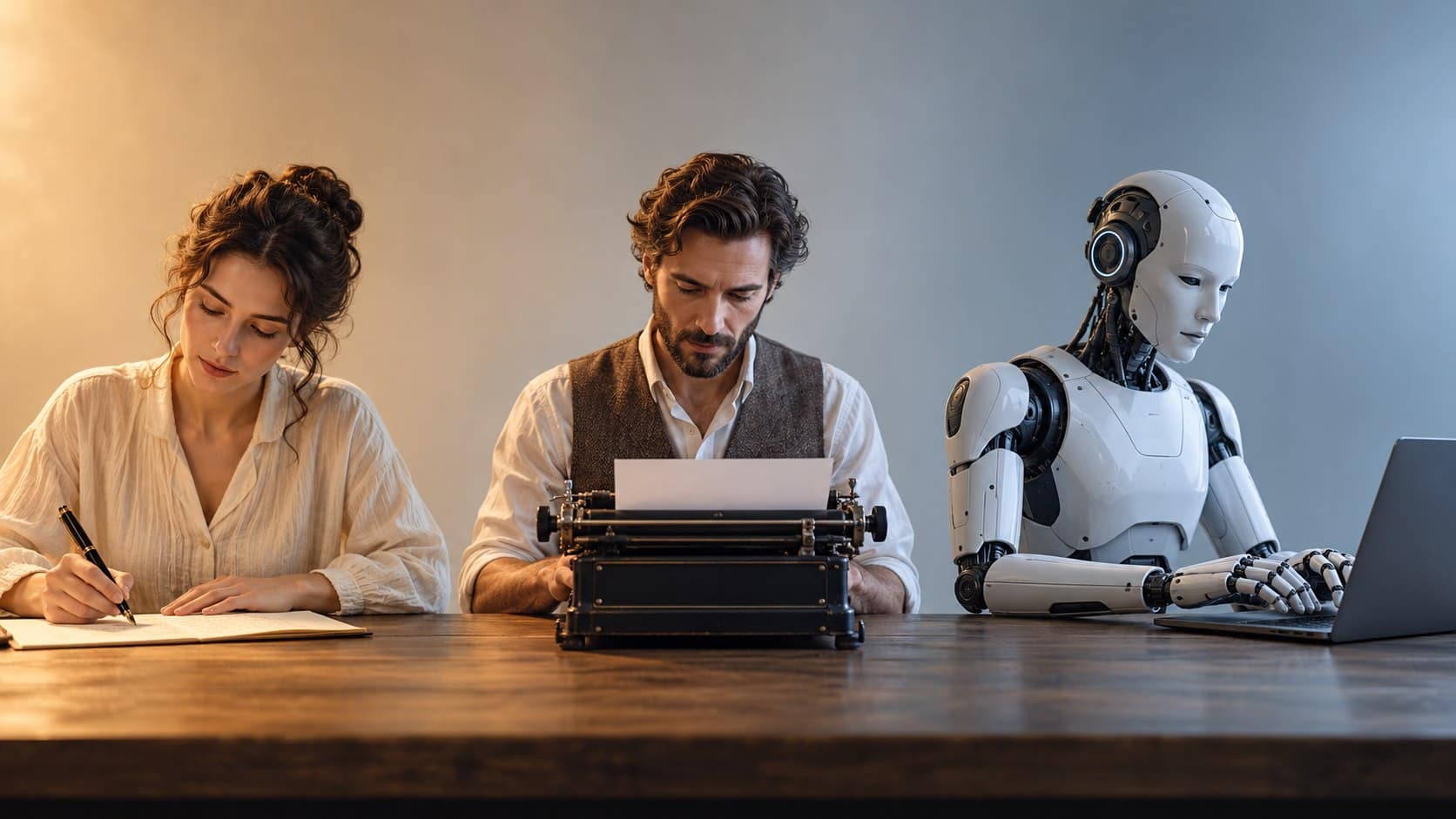 Detectores de IA: por qué no son una prueba definitiva 1 Evolución de la escritura desde la pluma y la máquina de escribir hasta la inteligencia artificial