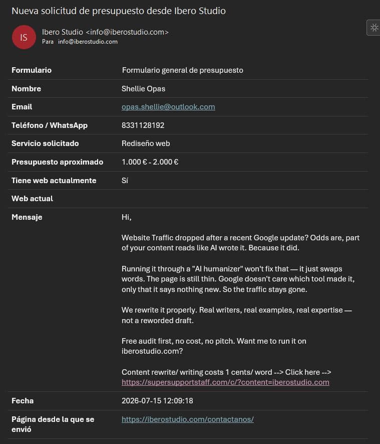 Spam en formularios de contacto: así se disfrazan de clientes para venderte servicios SEO 2 image 1 | iberostudio