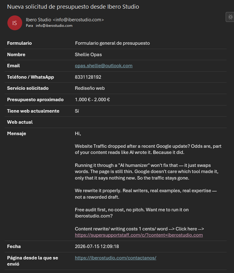 Spam en formularios de contacto: así se disfrazan de clientes para venderte servicios SEO 2 image 1 | iberostudio