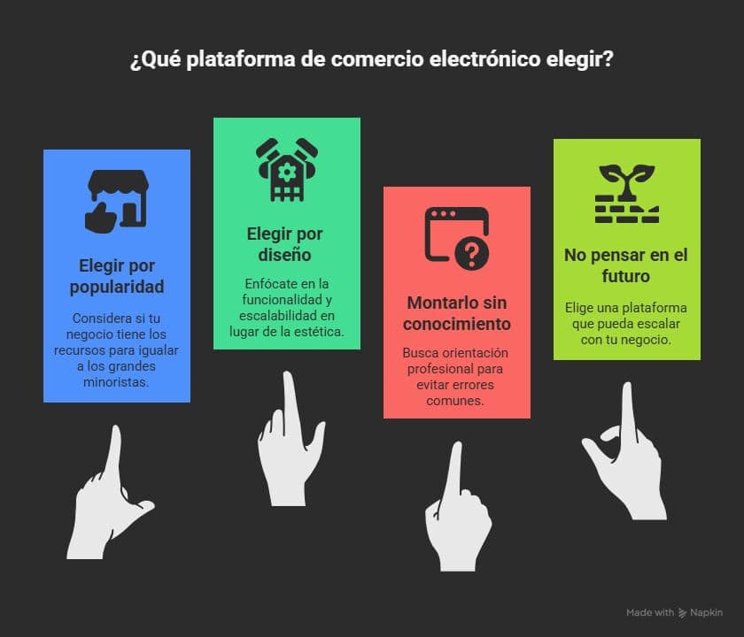 WooCommerce vs PrestaShop: ¿Cuál elegir para tu tienda online? 2 Errores comunes al elegir una plataforma de comercio electrónico: elegir por popularidad, diseño, falta de conocimiento o sin pensar en el futuro.